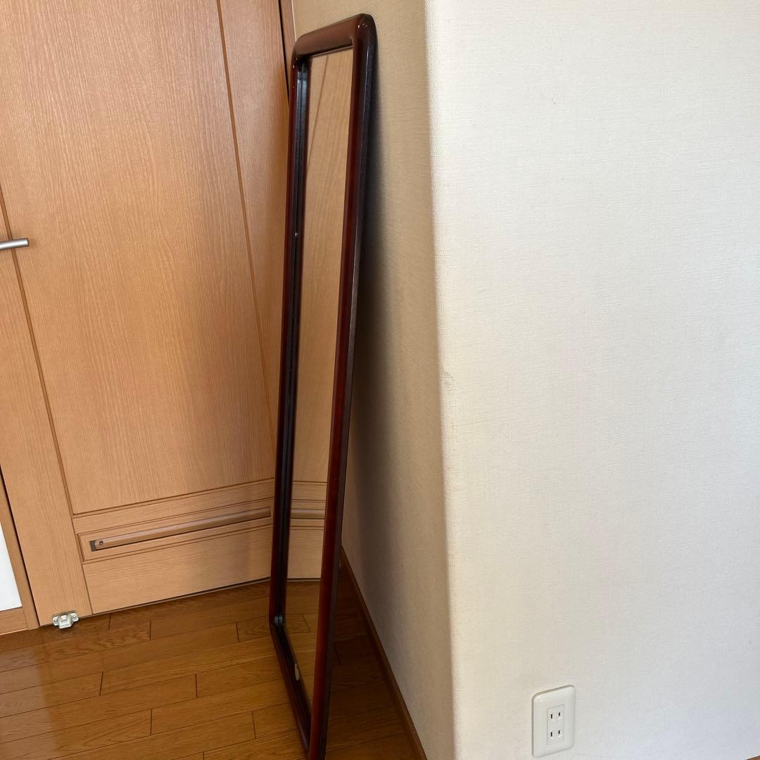 昭和レトロ！ヴィンテージ！　姿見鏡　木製フレーム　日本製　壁掛け金具付き　古道具