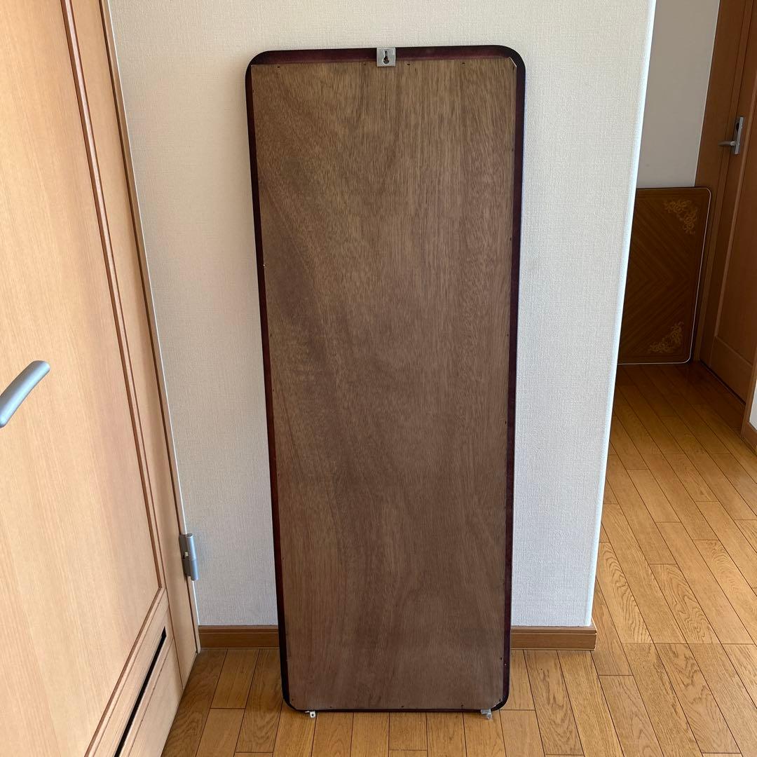 昭和レトロ！ヴィンテージ！　姿見鏡　木製フレーム　日本製　壁掛け金具付き　古道具