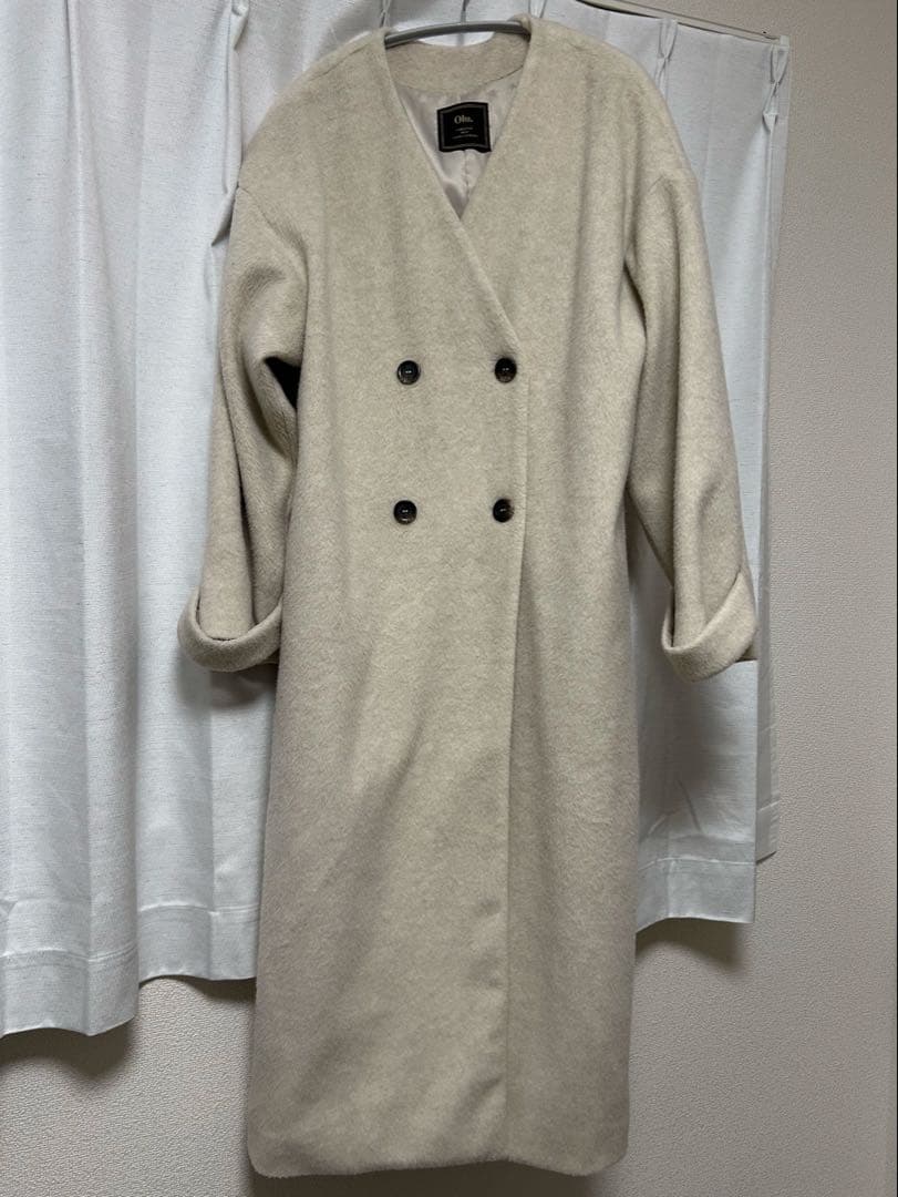 Rii×Olu. ノーカラーシャギーロングコート アイボリー