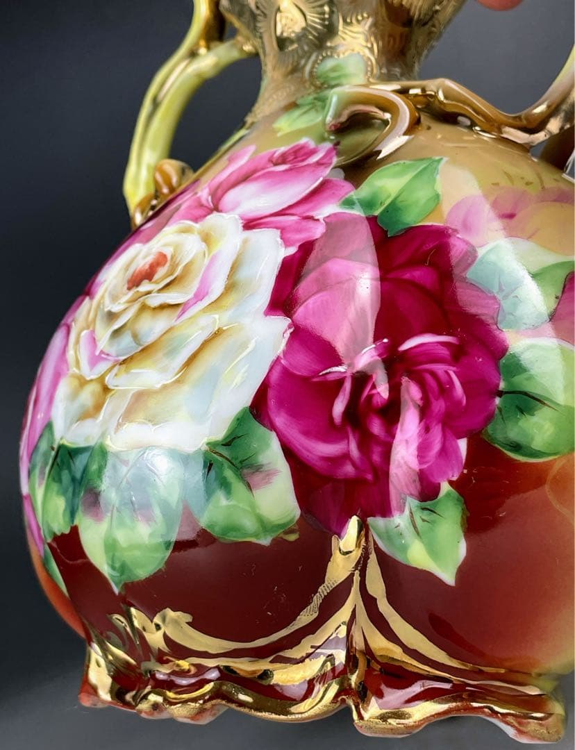 オールドニッポン ２２．８cm アールヌーボー薔薇紋 花瓶 ピッチャー 水差し