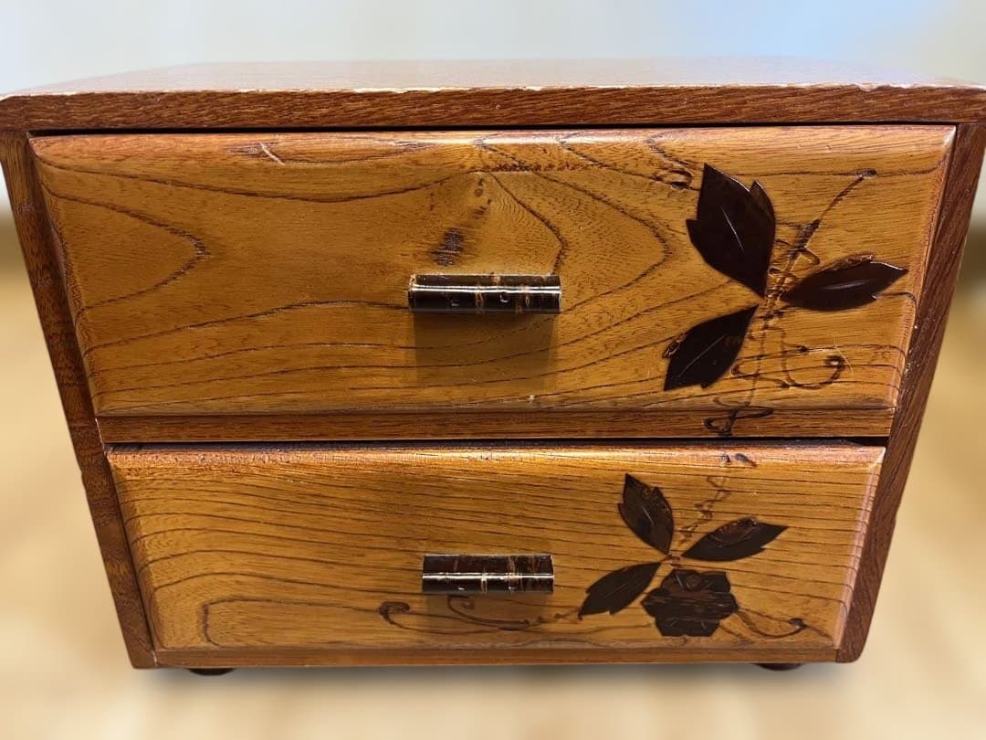 昭和 和工芸 二段引き出し 小箪笥 桜象嵌 欅調 小物収納 昭和レトロ