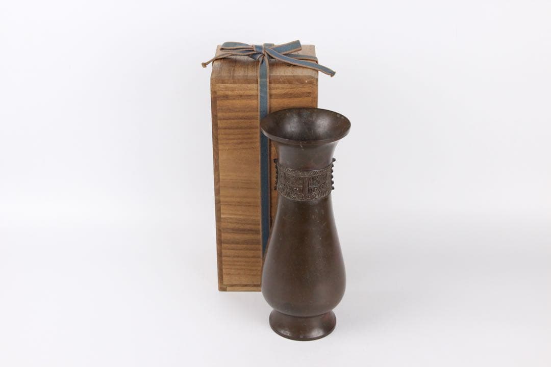 藏六造 饕餮文銅瓶 花瓶　青銅器写 唐金 花入 唐物写　遺古居 　EL11-27