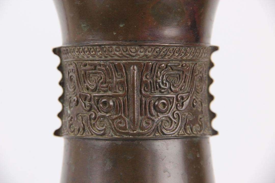 藏六造 饕餮文銅瓶 花瓶　青銅器写 唐金 花入 唐物写　遺古居 　EL11-27