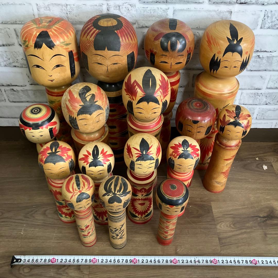 D-3 昭和レトロ 木製 こけし 小芥子 16体セット まとめ売り 日本人形