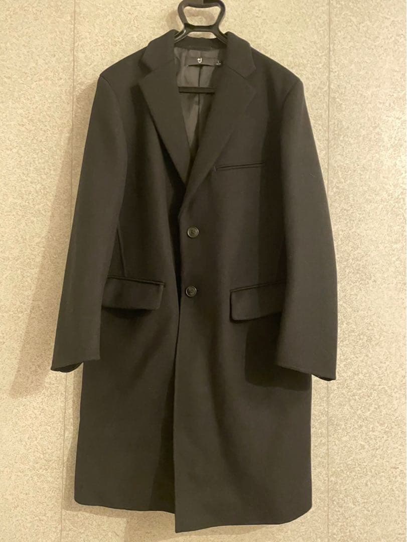 ブラック シングルブレスト チェスターコートUNIQLO +J 黒　ジルサンダー