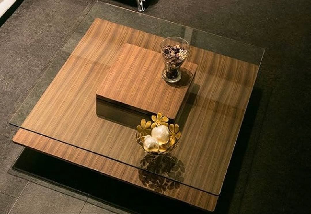 ARMONIA【超美品】ガラスセンターテーブルウォルナット※送料込み