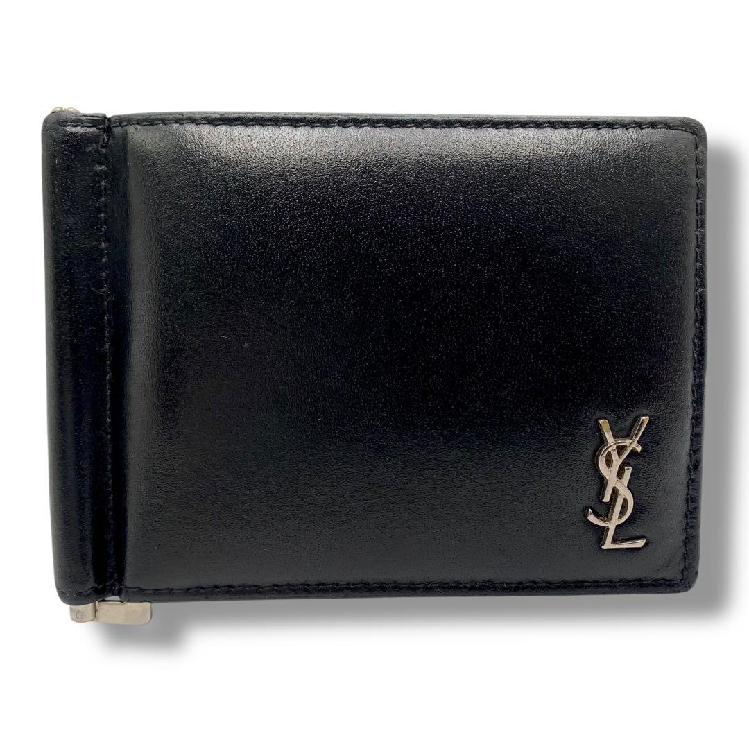 美品✨イヴサンローラン マネークリップ カサンドラ 二つ折り レザー ブラック