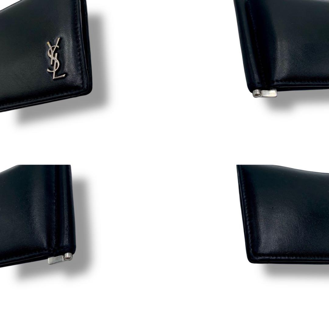 美品✨イヴサンローラン マネークリップ カサンドラ 二つ折り レザー ブラック