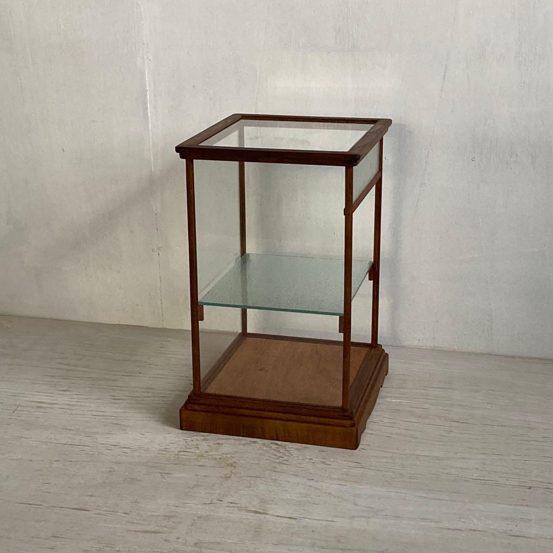 古い木製 ガラスケース 2段 卓上ショーケース オープンラック モールガラス