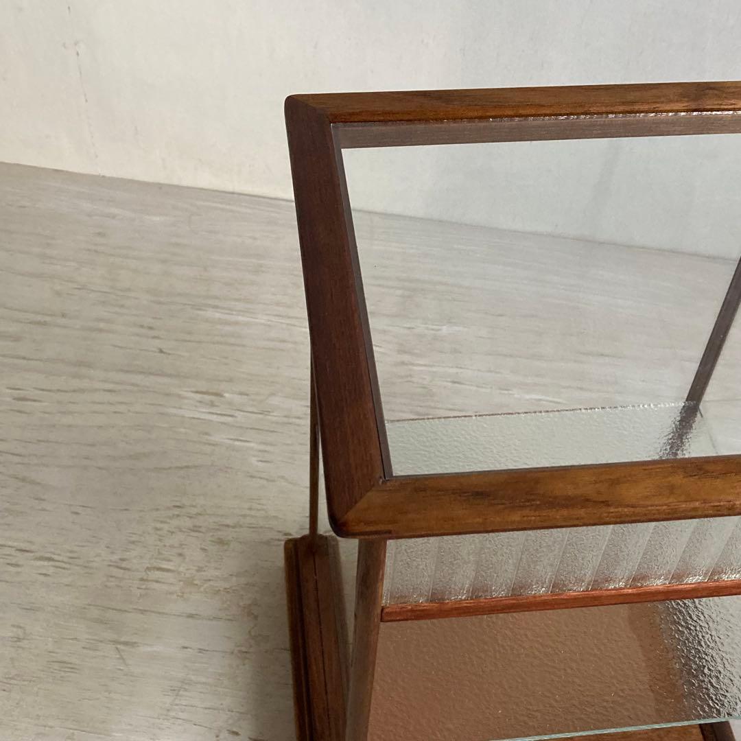 古い木製 ガラスケース 2段 卓上ショーケース オープンラック モールガラス