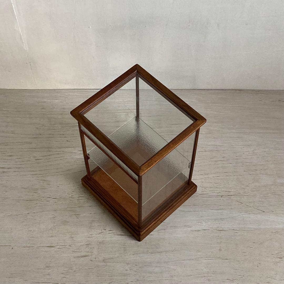 古い木製 ガラスケース 2段 卓上ショーケース オープンラック モールガラス