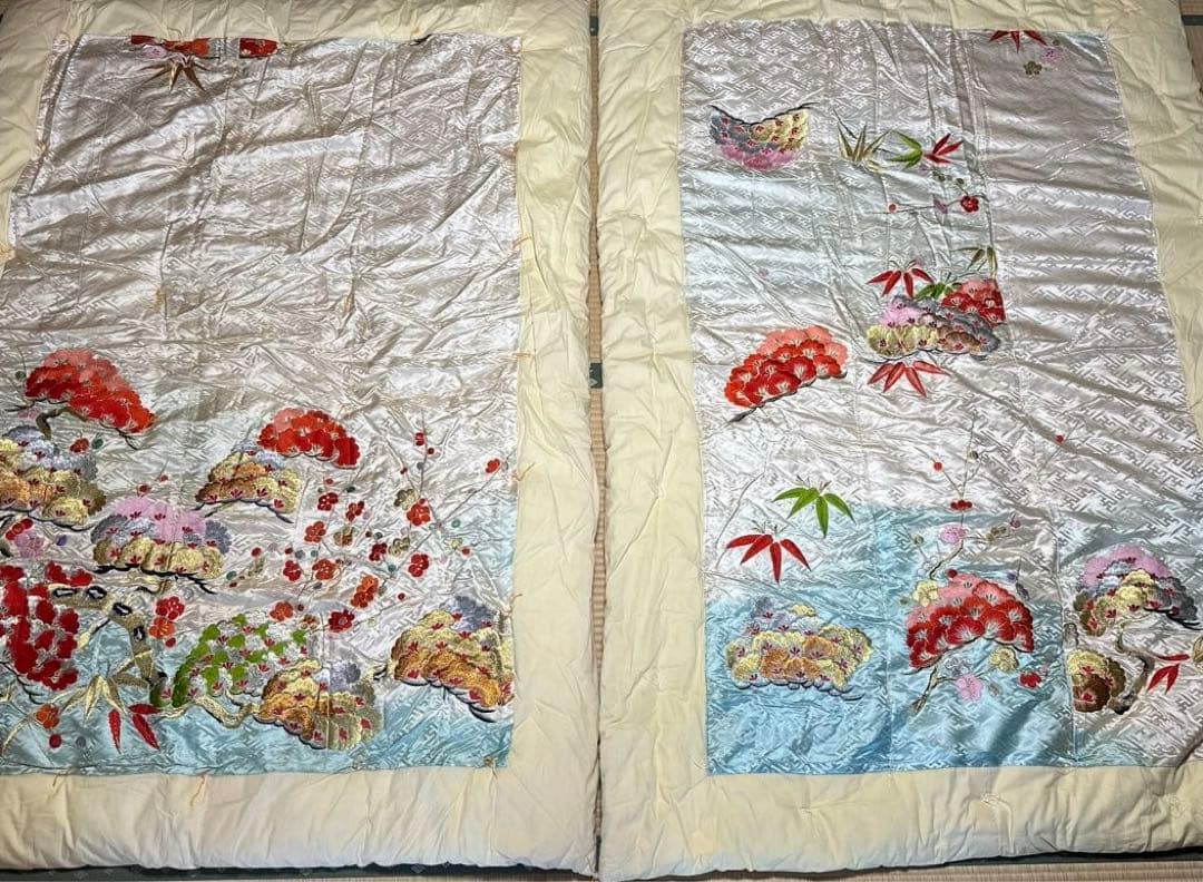 婚礼掛け布団　刺繍　レトロ