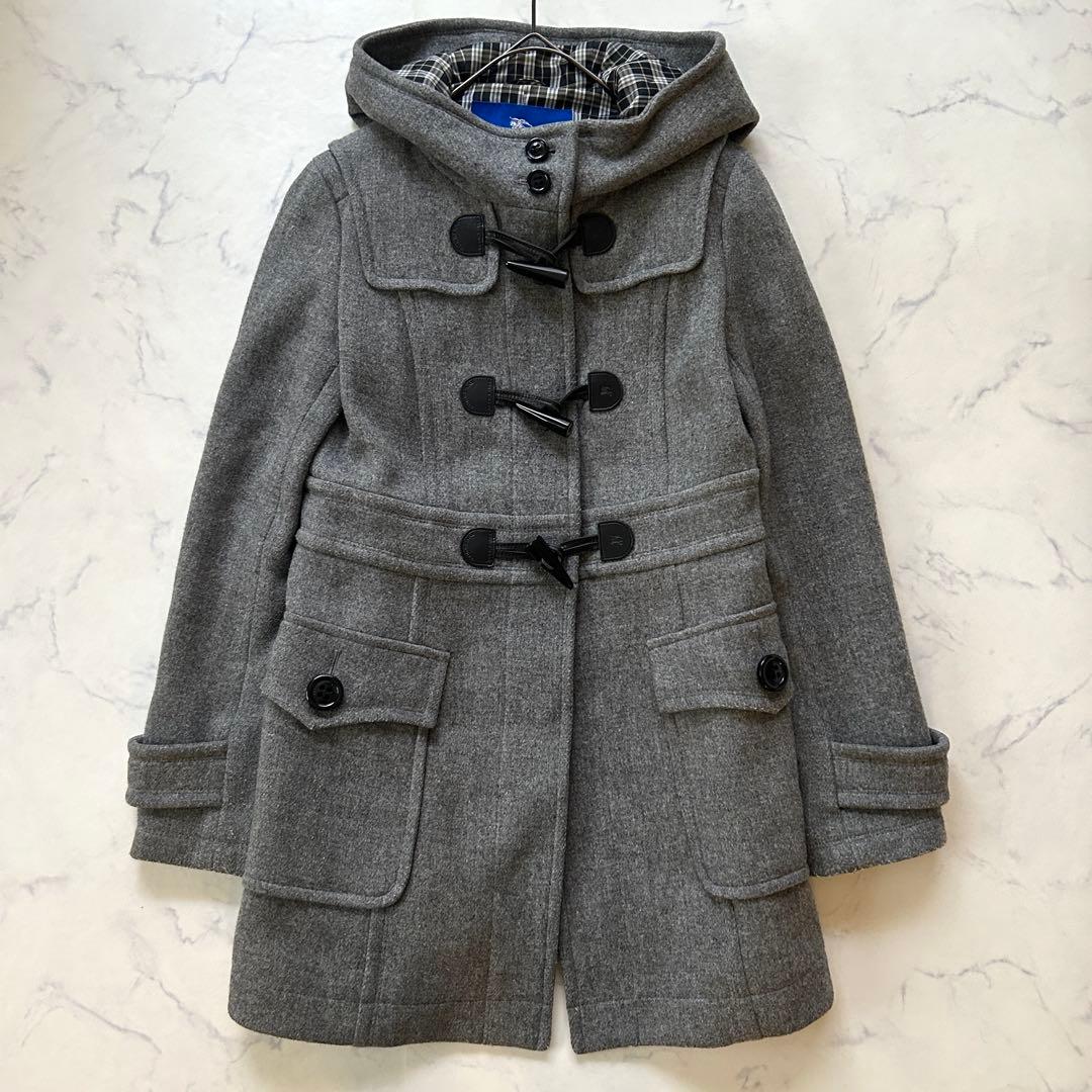 バーバリーブルーレーベル ダッフルコート フード ノバチェック レザー 38