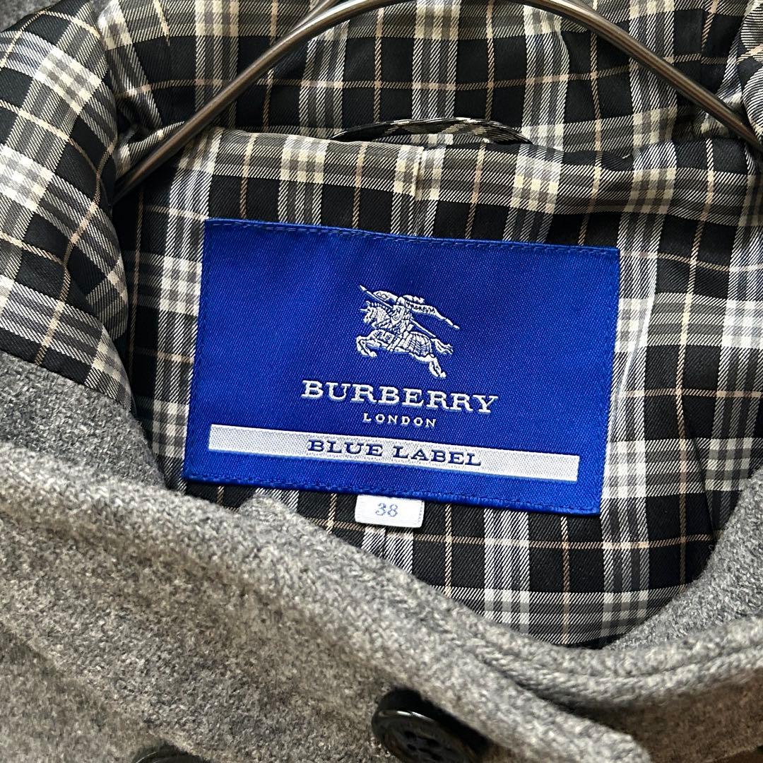 バーバリーブルーレーベル ダッフルコート フード ノバチェック レザー 38