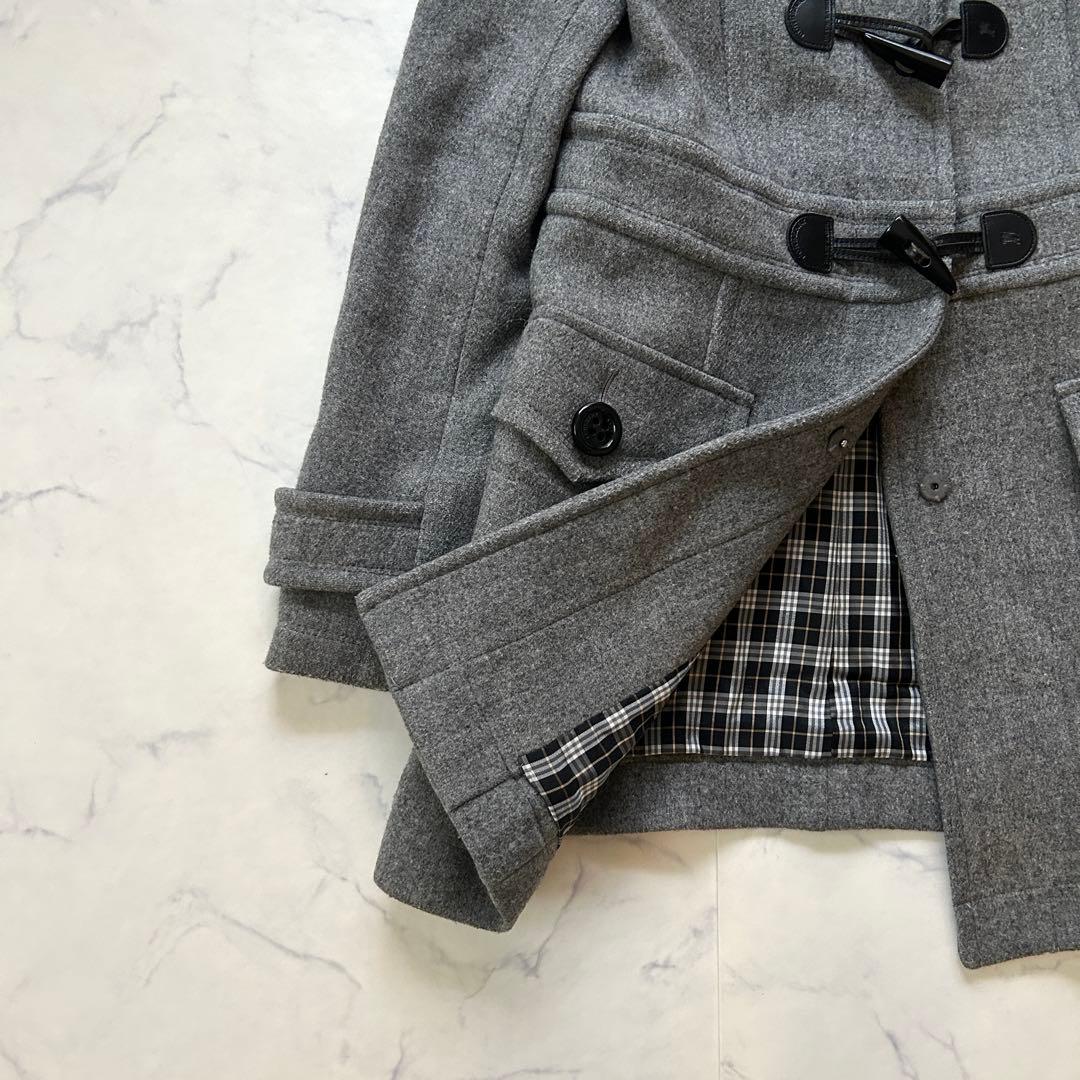 バーバリーブルーレーベル ダッフルコート フード ノバチェック レザー 38