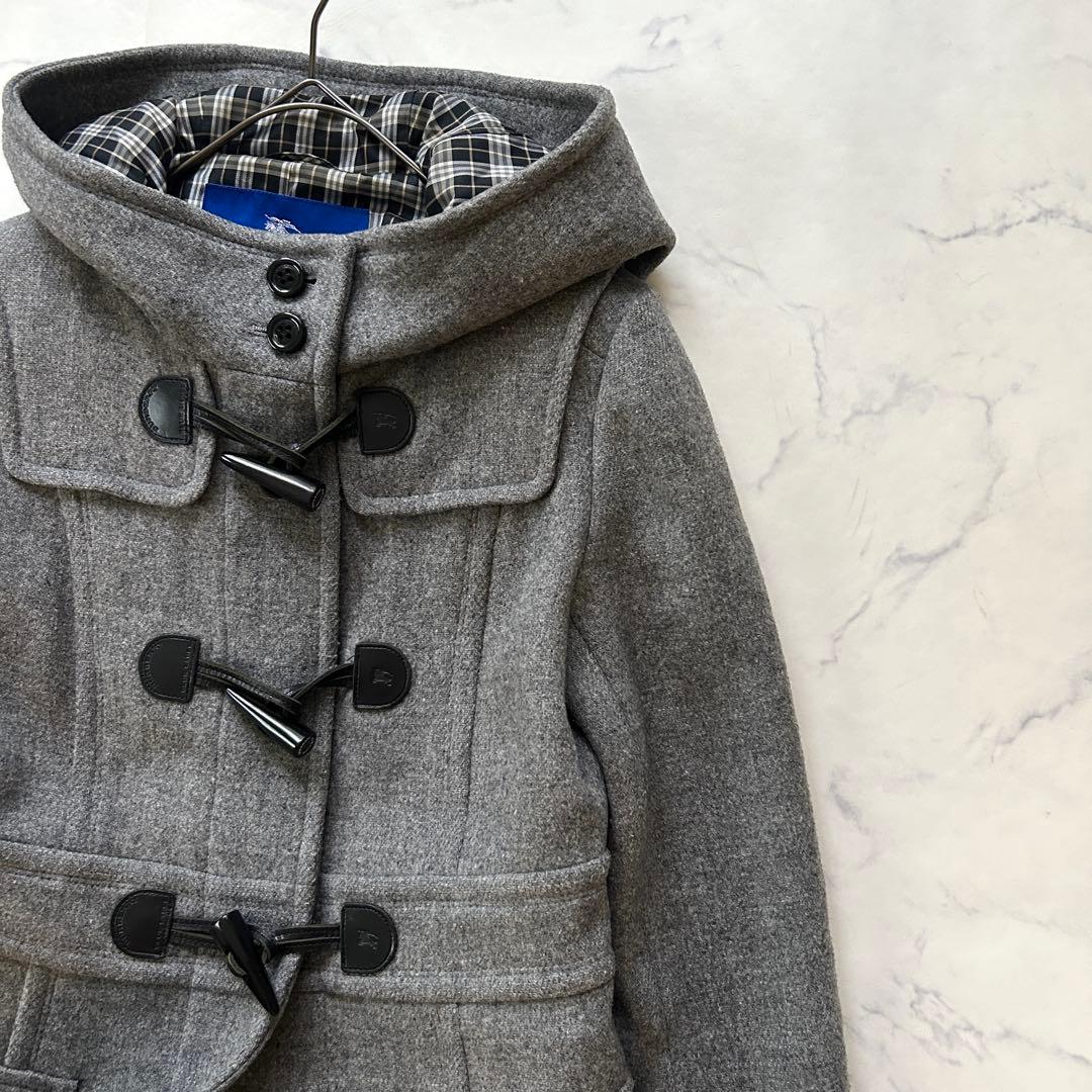 バーバリーブルーレーベル ダッフルコート フード ノバチェック レザー 38