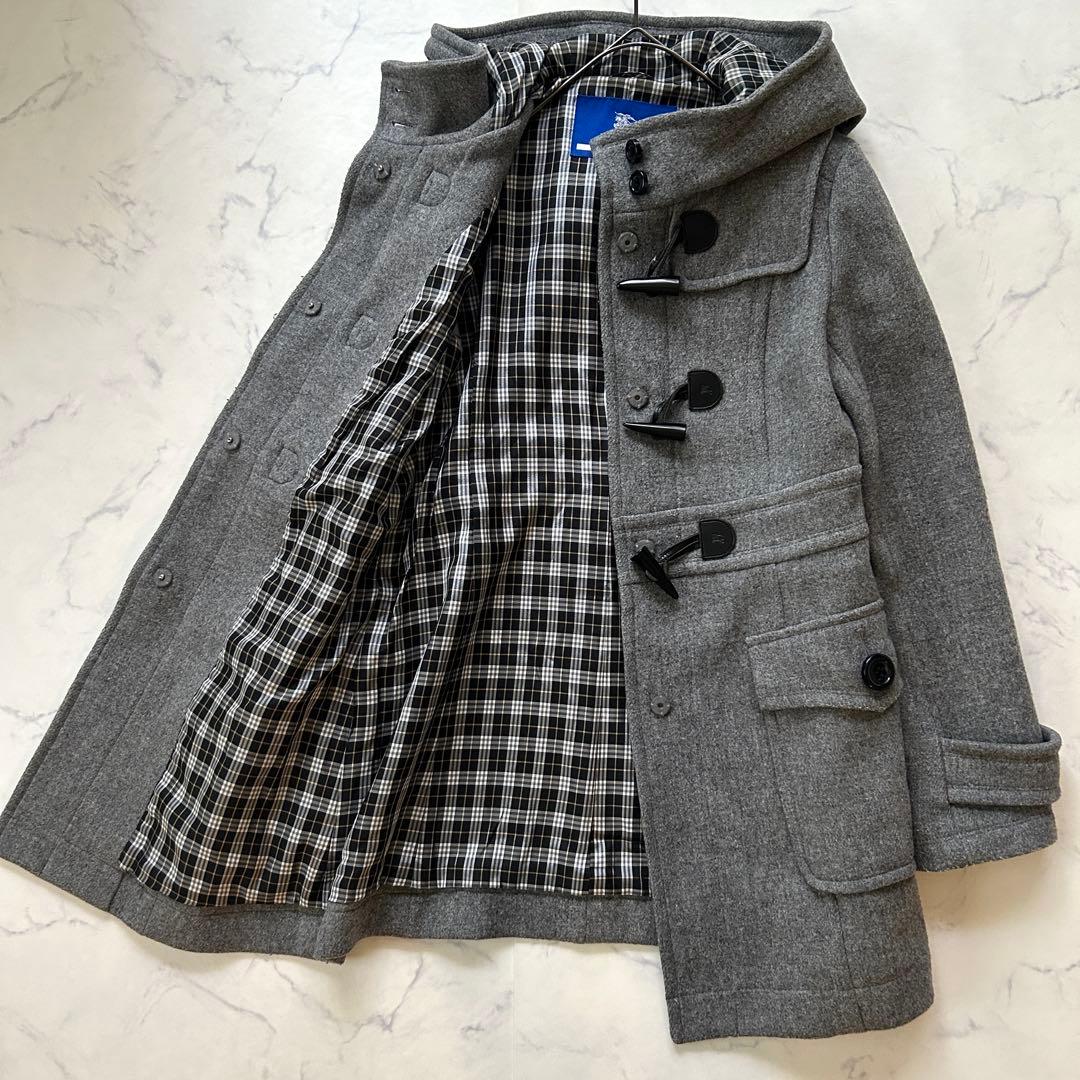 バーバリーブルーレーベル ダッフルコート フード ノバチェック レザー 38