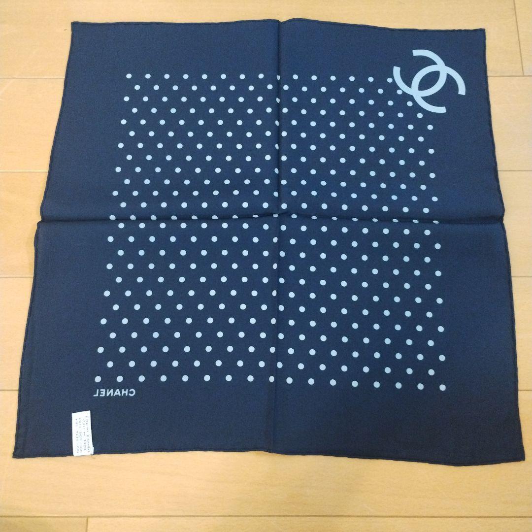 CHANEL シャネル シルク ミニスカーフ2枚ネイビーココマーク 水玉 正方形