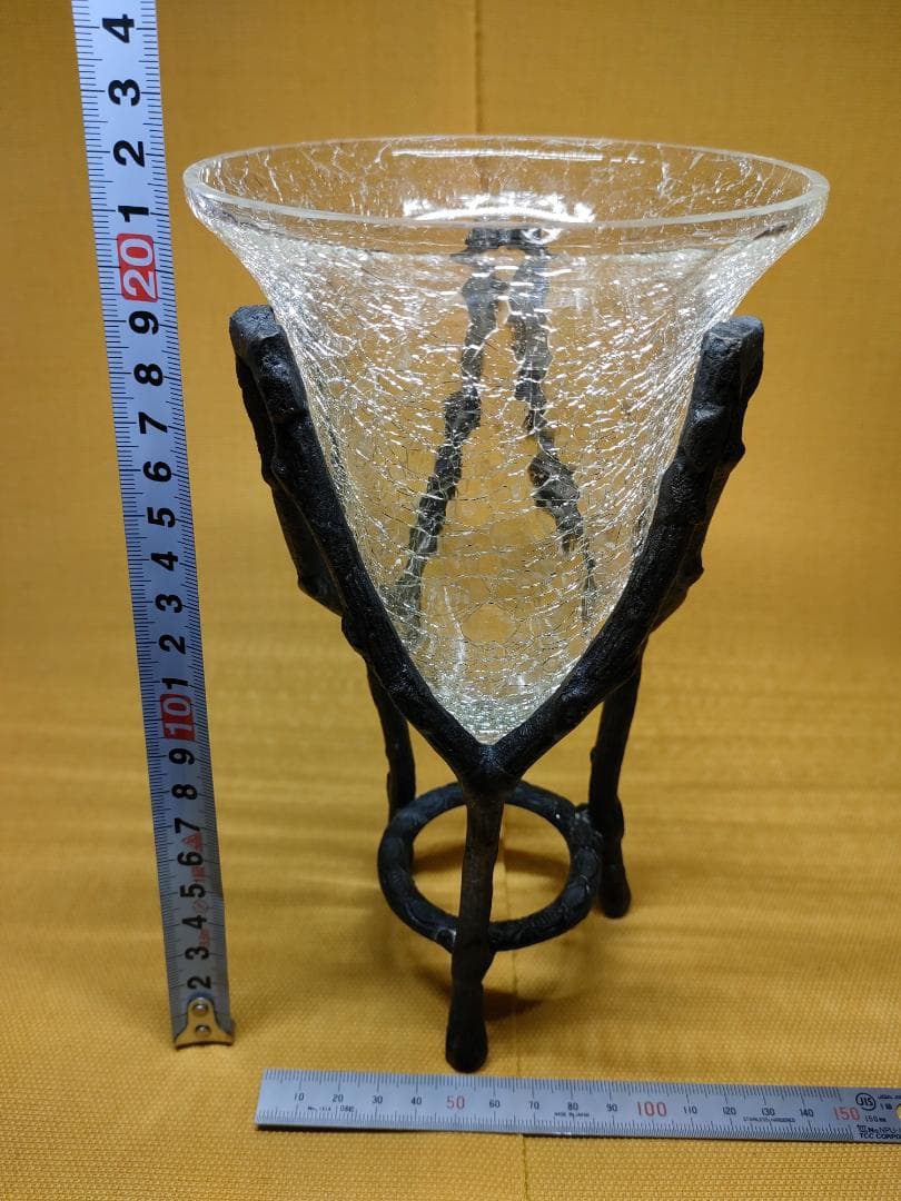 花器　花瓶　ガラス　銅製　オブジェ　置物　インテリア　工芸品　美術品　A1206