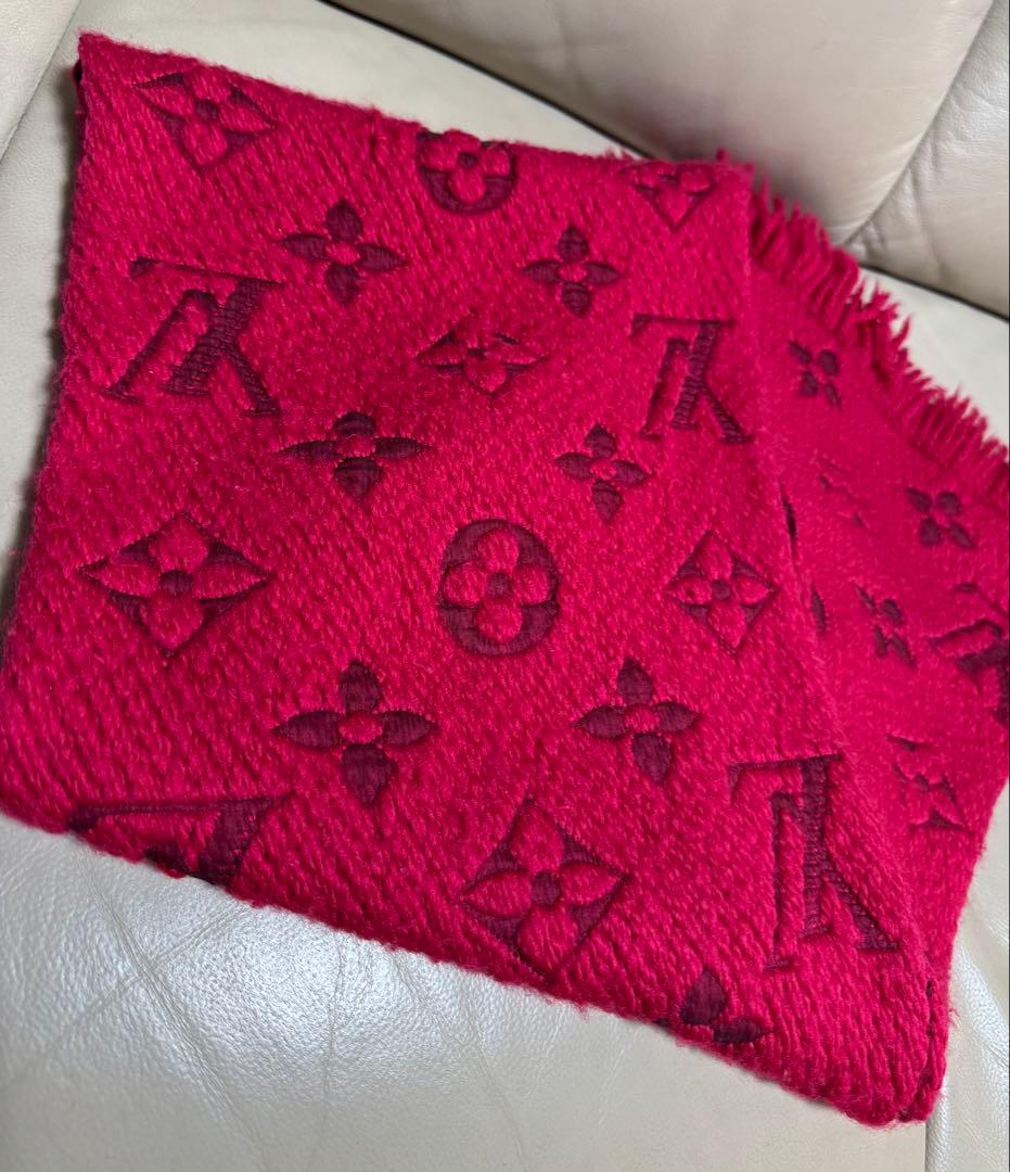 LOUIS VUITTON 赤 マフラー ウール シルク