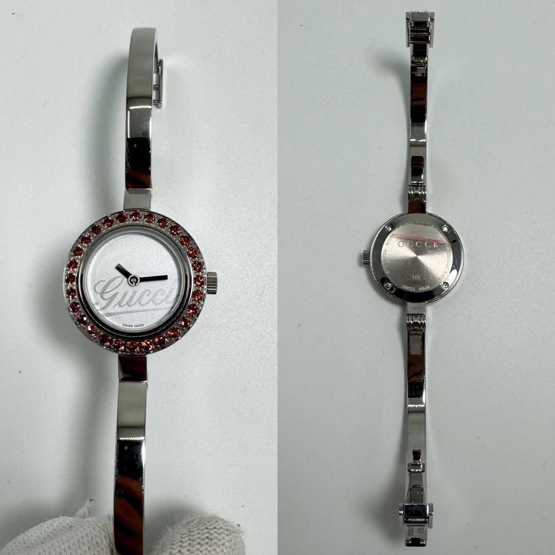 【稼動】 美品 GUCCI グッチ 105 ガーネット バングルウォッチ 腕時計