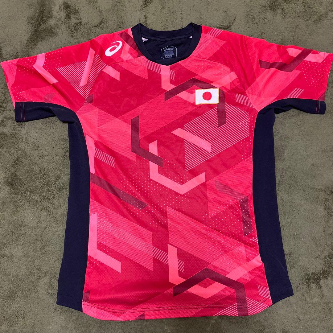 ASICS バレーボールシャツ 赤/黒 JAPAN