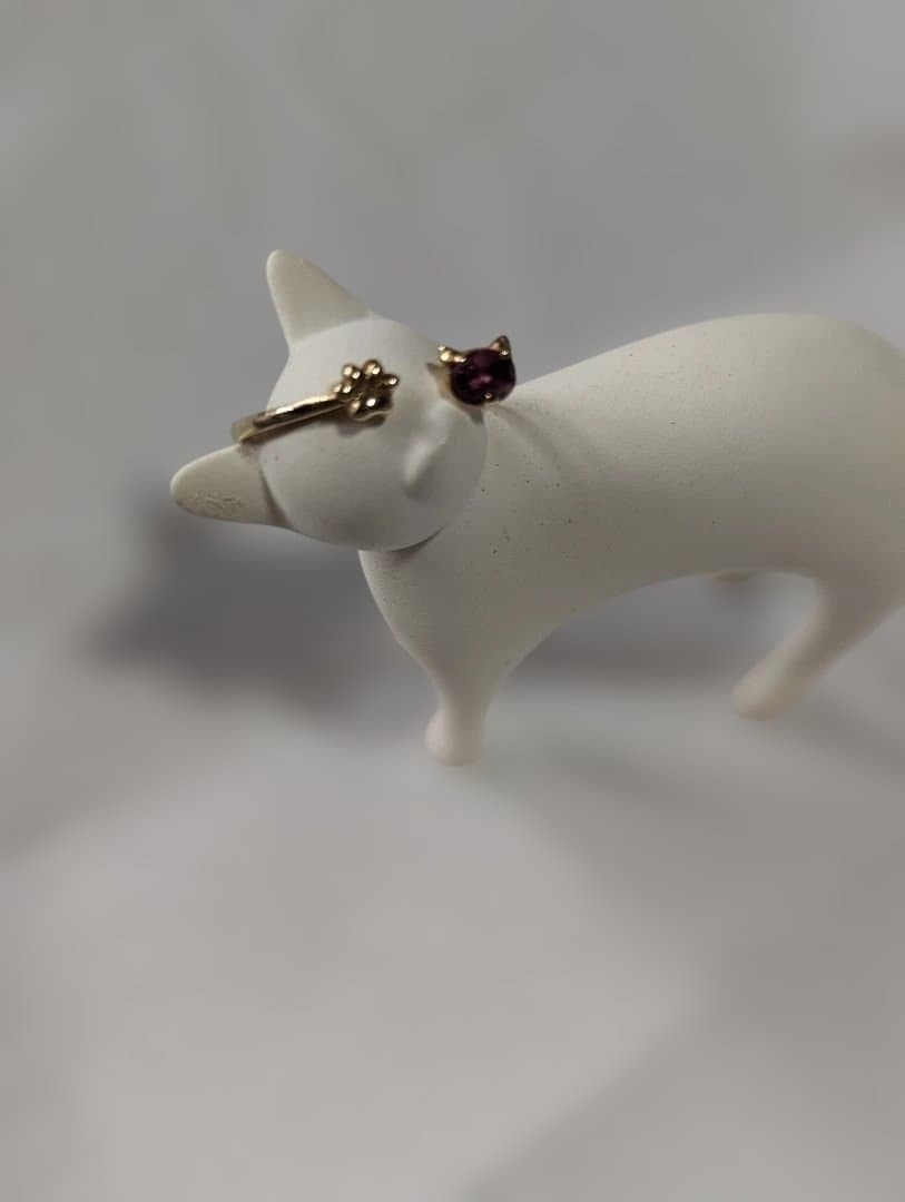10k 猫モチーフ 天然ガーネットリング11号
