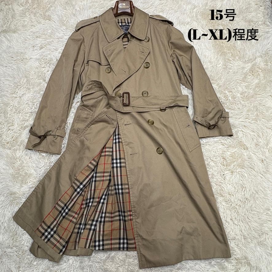 良品 バーバリー ベルト付 トレンチコート ベージュ ロング L~LL相当