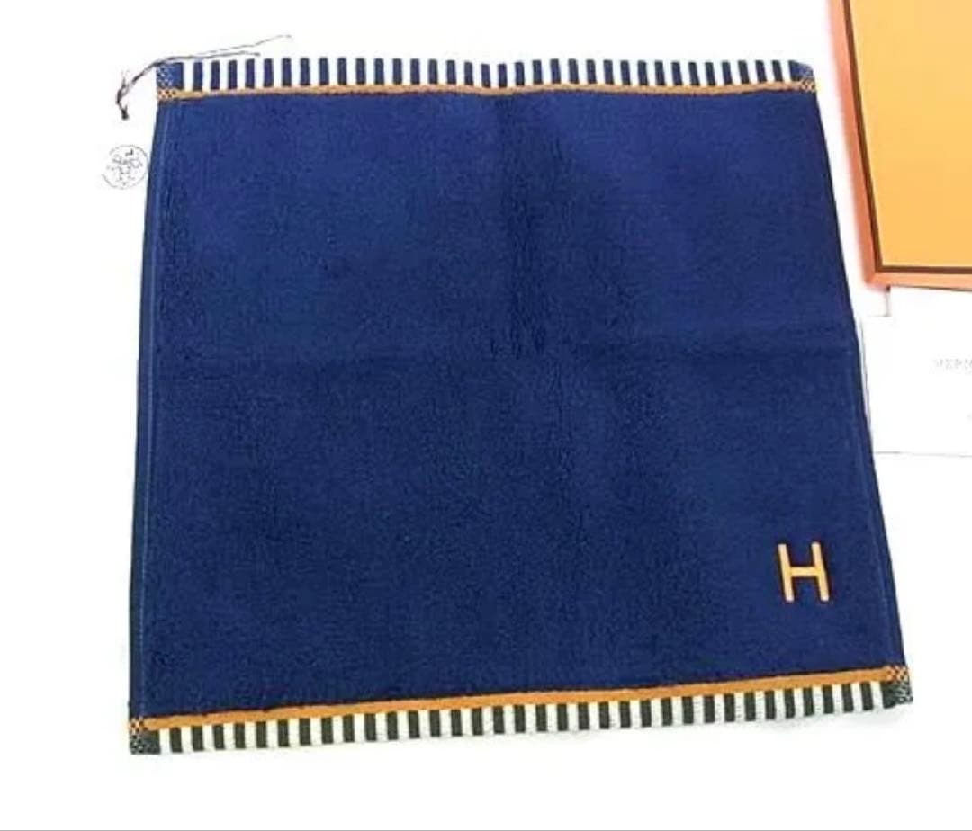 HERMES ネイビー タオルハンカチ