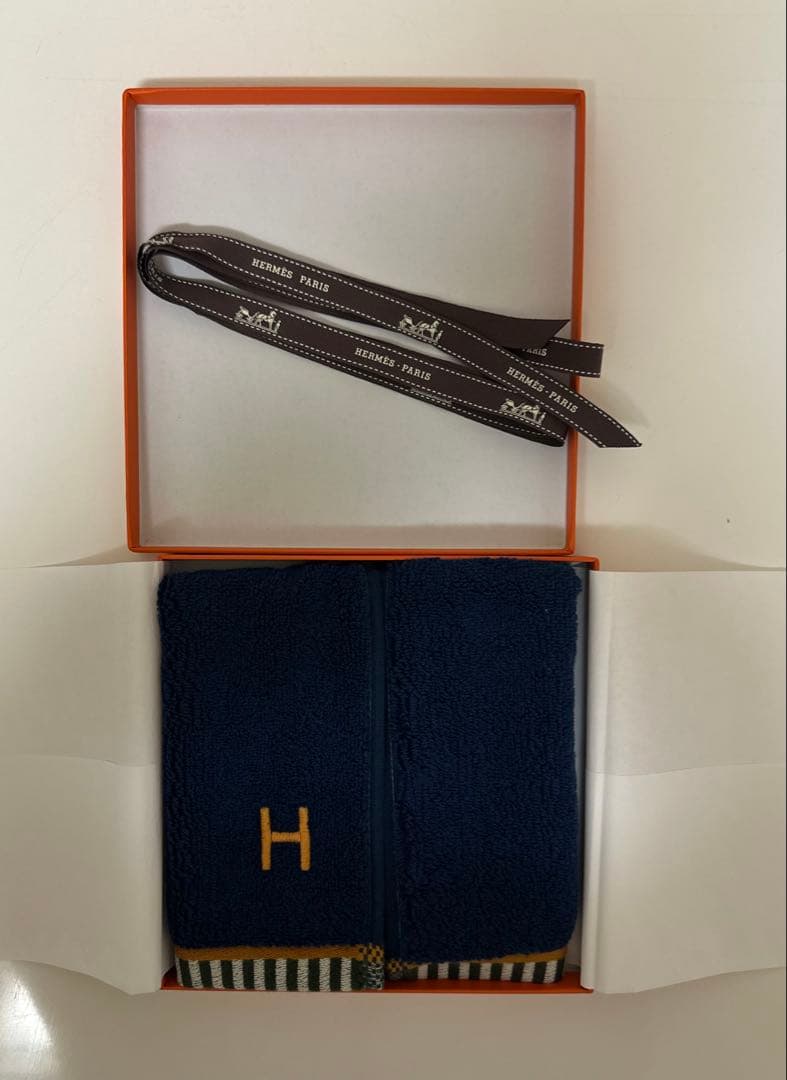 HERMES ネイビー タオルハンカチ