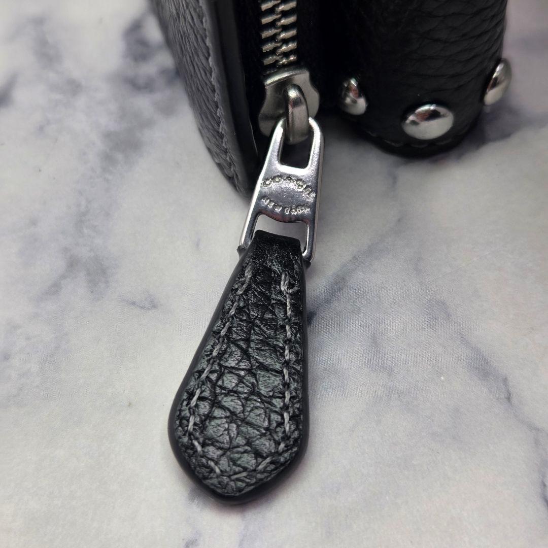 【COACH】コーチ　スタッズ　三つ折り 小さなウォレット　ペブルレザーブラック