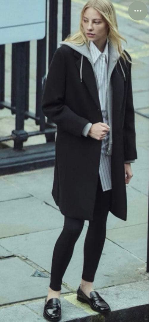 ZARA ブラック　デタッチャブル　フードコントラストコート　サイズ　XS