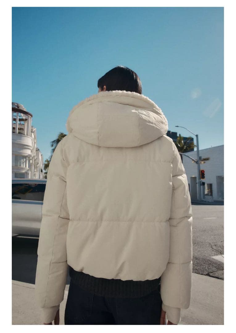 ZARA フェイクシープスキンフード付き撥水ウィンドブレーカーアノラックXS