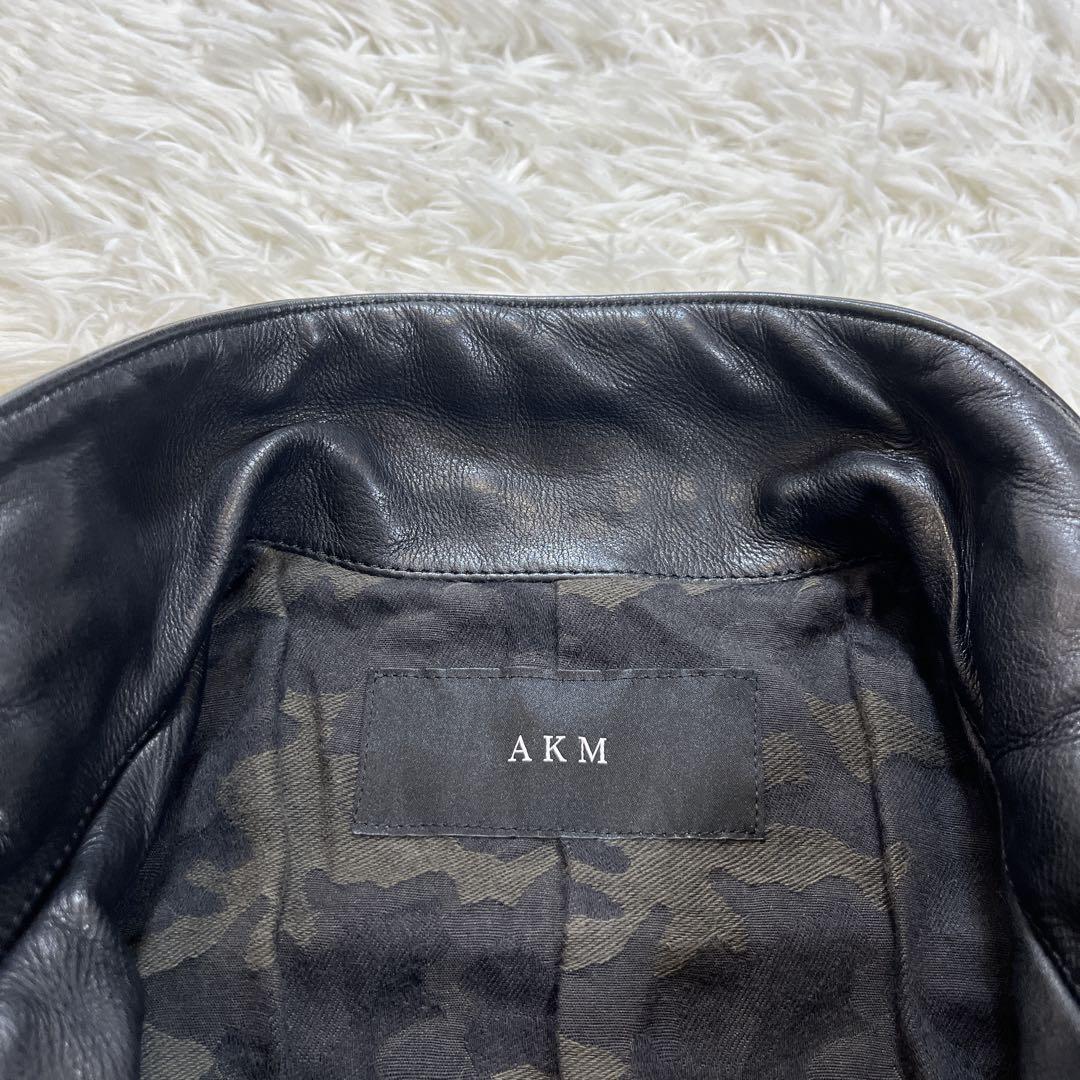 【美品】AKM レザージャケット　牛革　ブラック　S 日本製　裏地カモ
