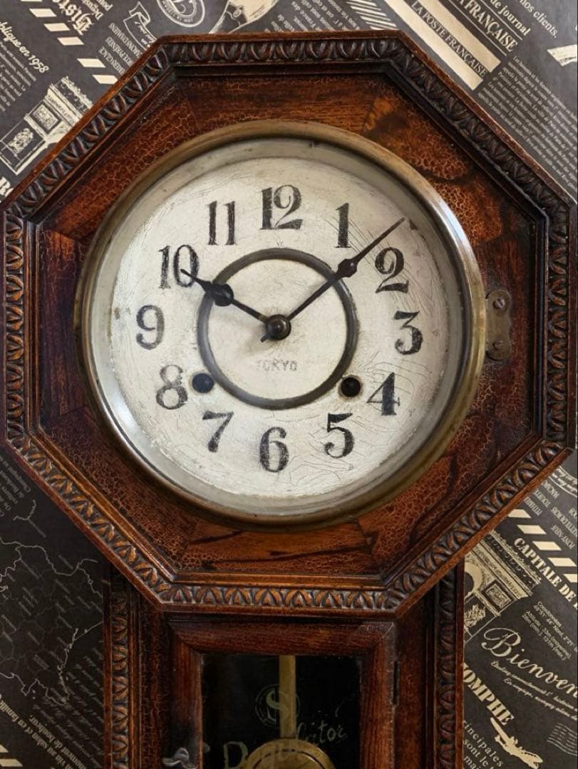 【アンティーク】SATO's CLOCK FACTORY ゼンマイ式八角古時計