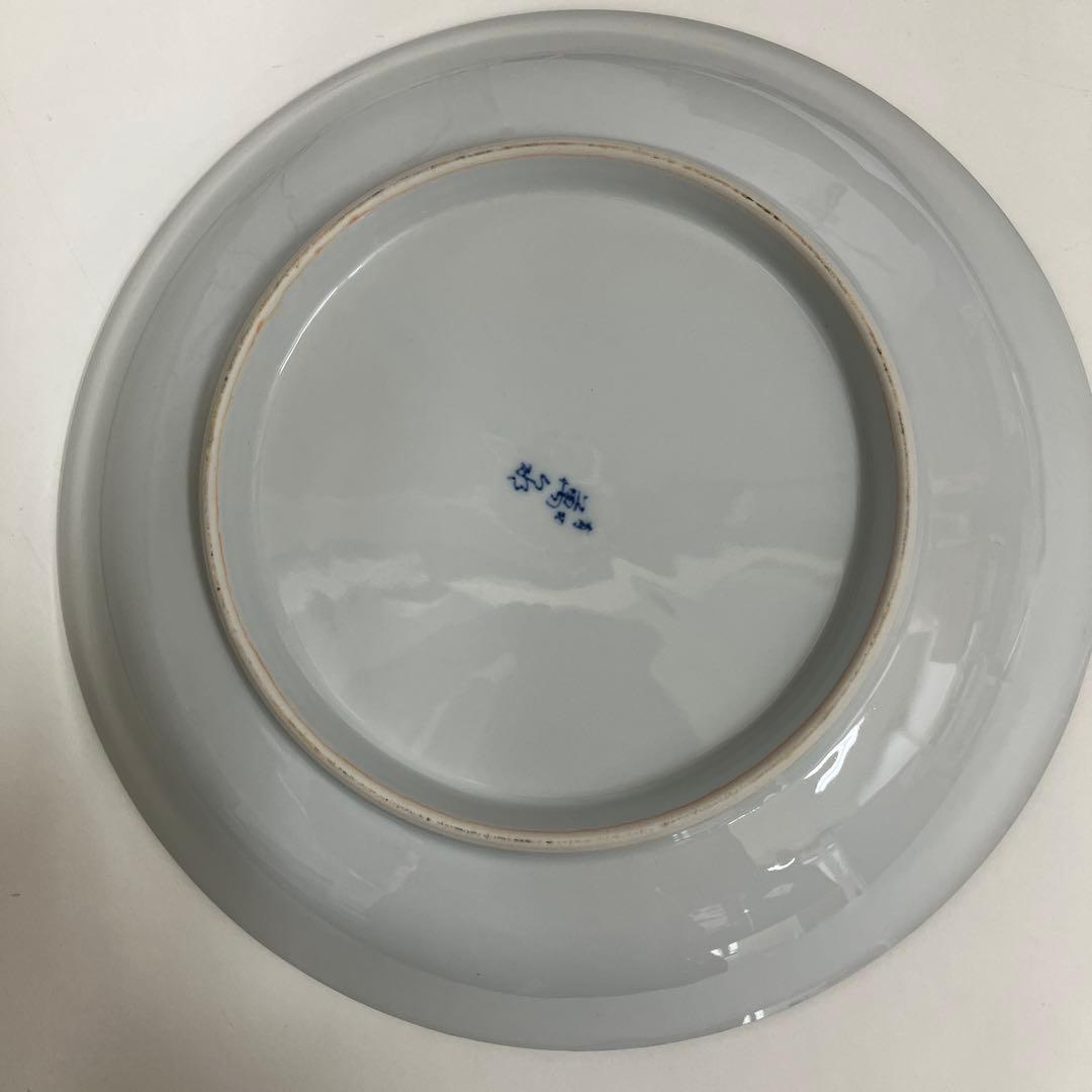 青白花柄円形皿と花柄楕円皿セット