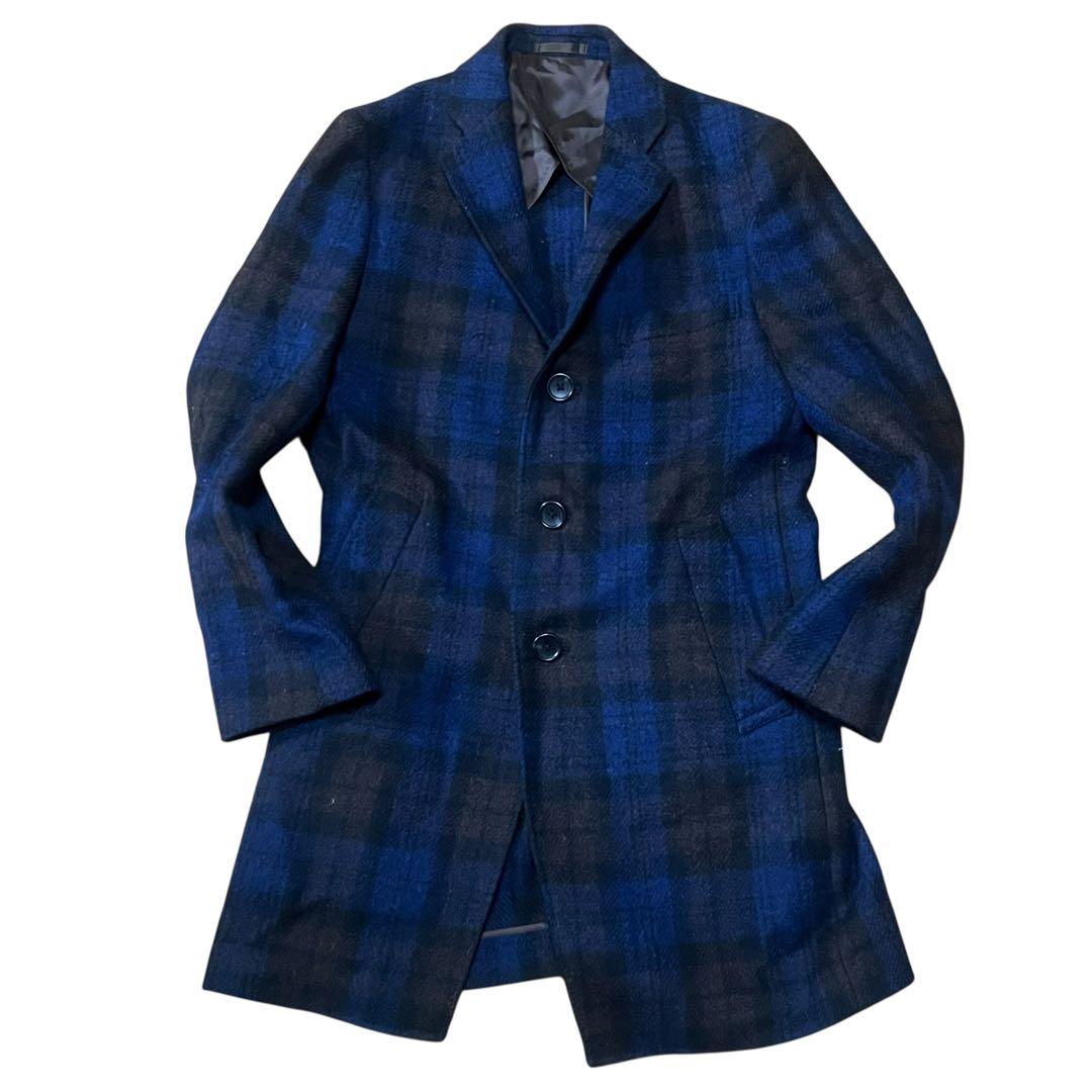 美品 ハリスツイード チェスターコート チェック マルチカラー Sくらい