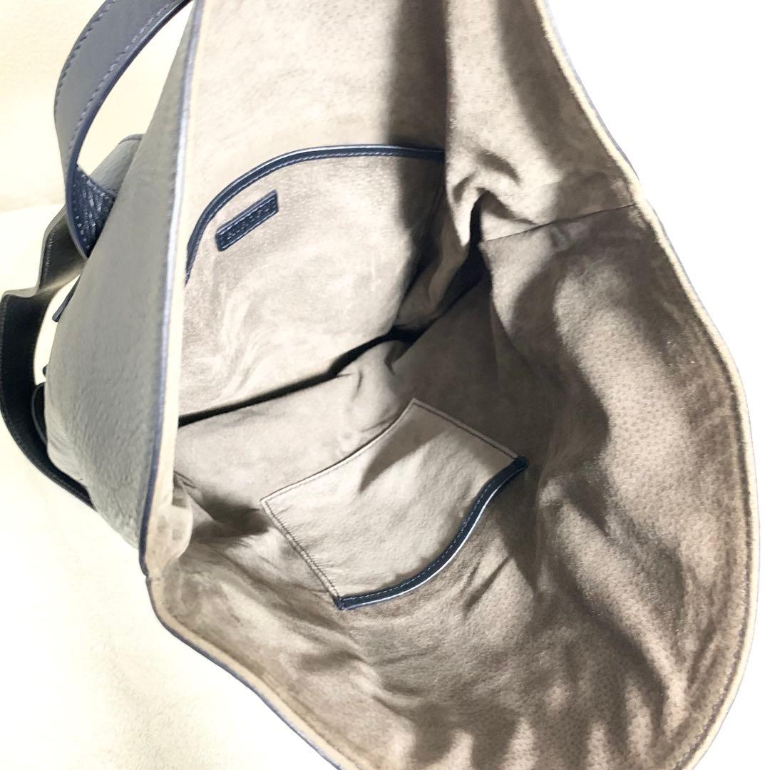 HIROFU ヒロフ 縄編み リュック Hロゴ シボ革 ネイビー