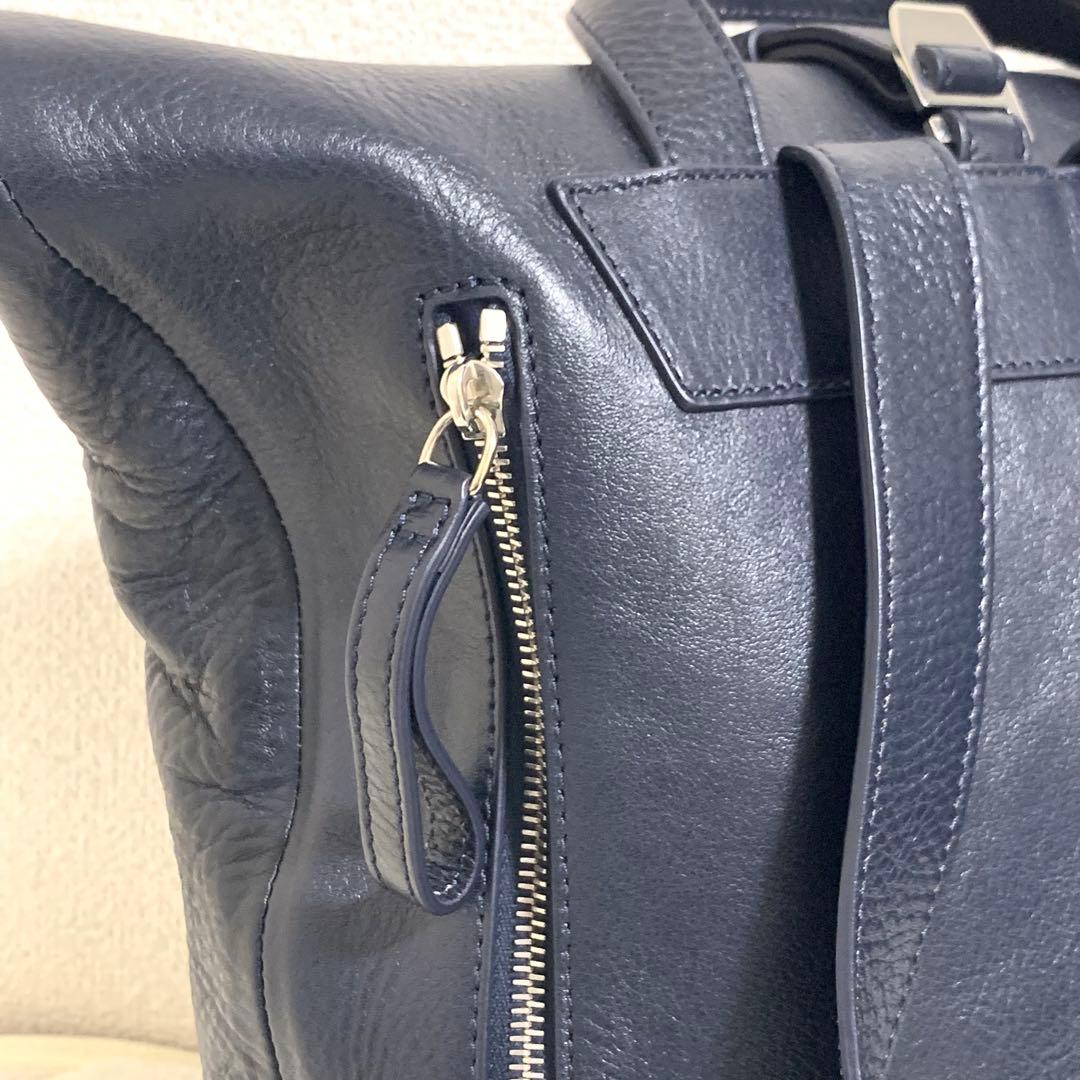 HIROFU ヒロフ 縄編み リュック Hロゴ シボ革 ネイビー