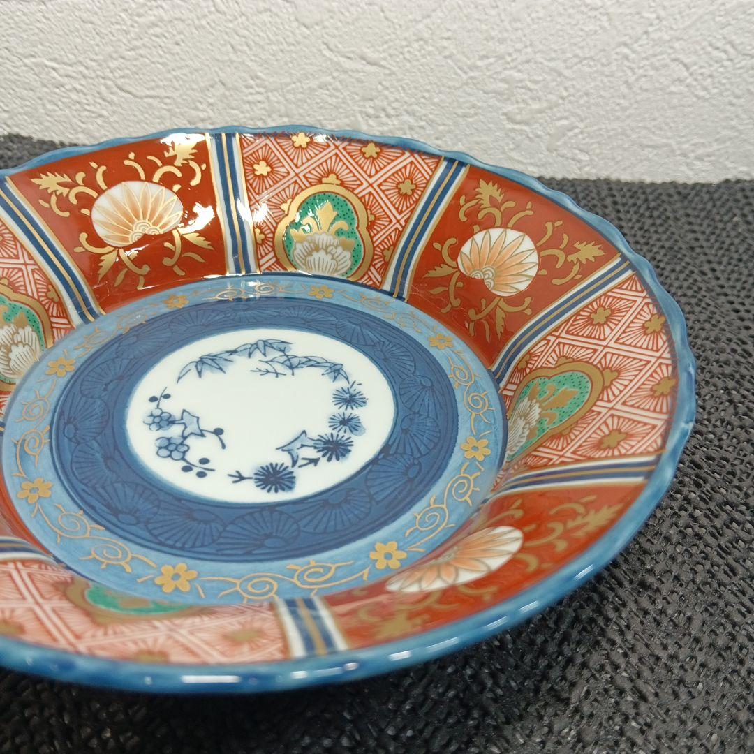 【美品】有田焼 林九郎 染錦八方地紋 浅小鉢 古伊万里様式 豪華絢爛 5枚セット