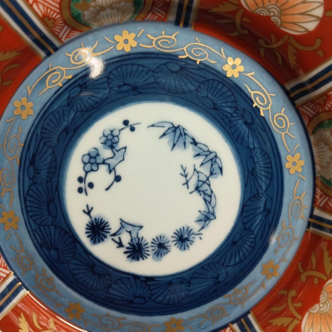 【美品】有田焼 林九郎 染錦八方地紋 浅小鉢 古伊万里様式 豪華絢爛 5枚セット