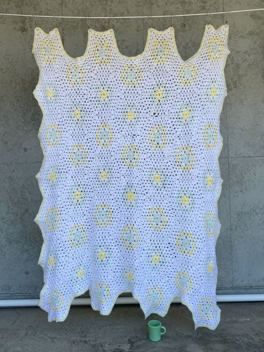 古着 ビンテージ 80s ドット グラニー ブランケット キャンプ ラグ 美品