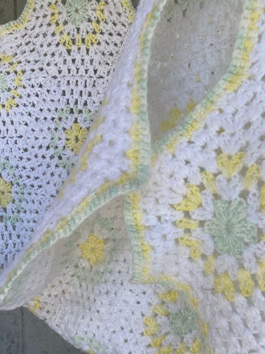 古着 ビンテージ 80s ドット グラニー ブランケット キャンプ ラグ 美品