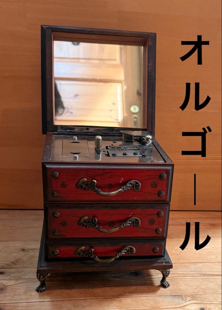 FUJI JAPAN オルゴール付き 3段ディスク付き アンティーク調