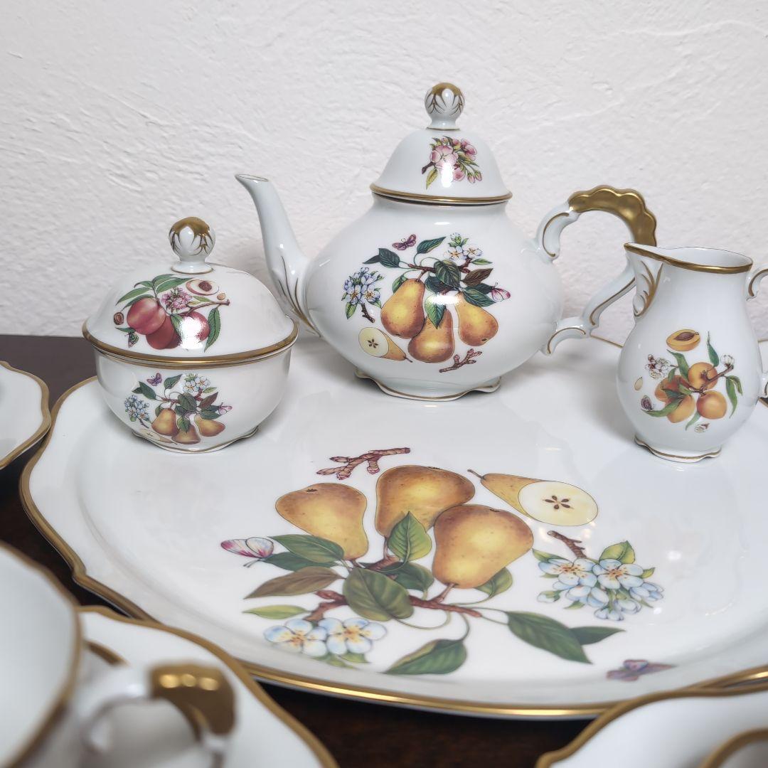 ドイツ　リンドナー　ティーセット　フルーツ　トリオ　ポット　クリーマー　シュガー