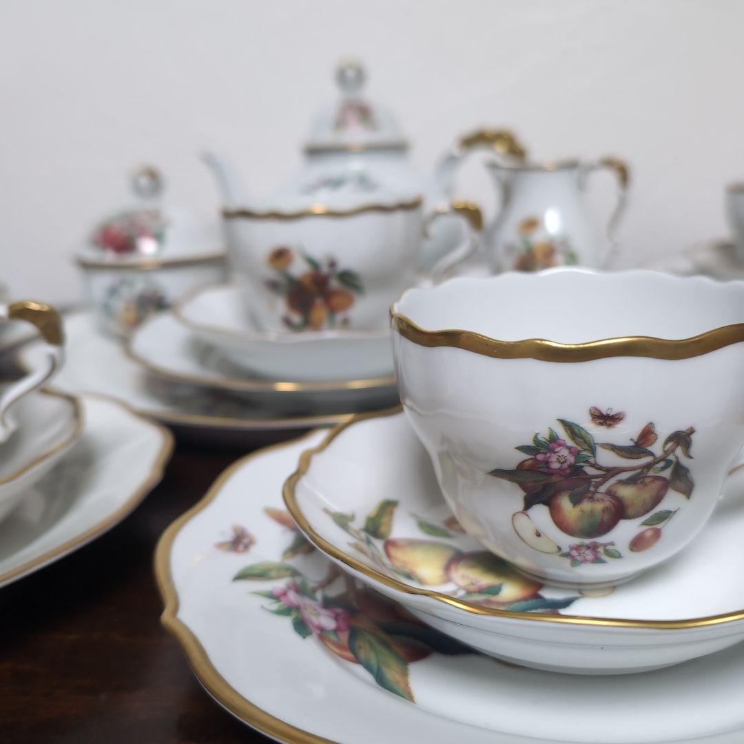 ドイツ　リンドナー　ティーセット　フルーツ　トリオ　ポット　クリーマー　シュガー