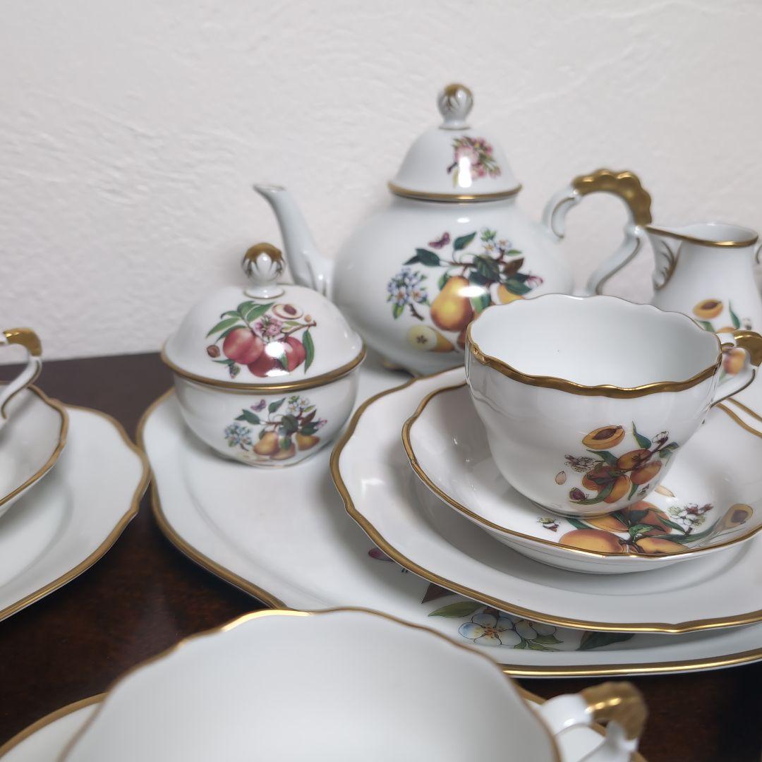 ドイツ　リンドナー　ティーセット　フルーツ　トリオ　ポット　クリーマー　シュガー