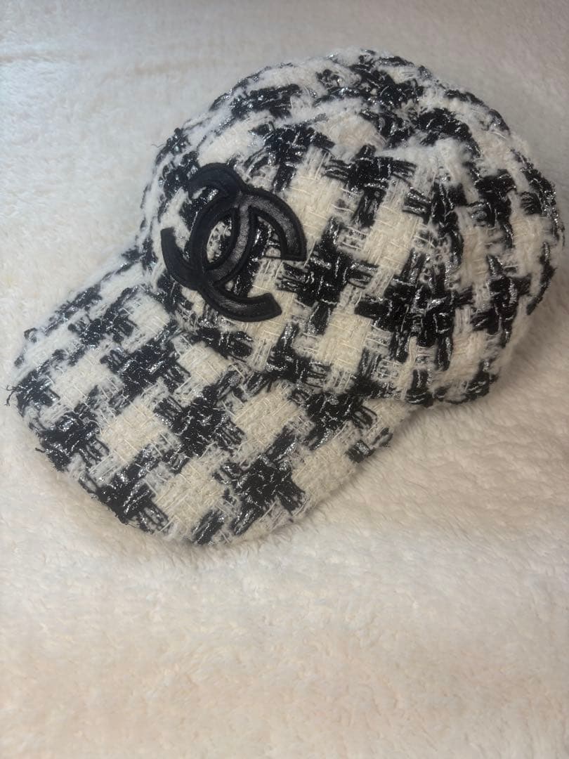 即日発送♡CHANEL♡可愛いツイードチェック柄 ベースボールキャップ CCロゴ