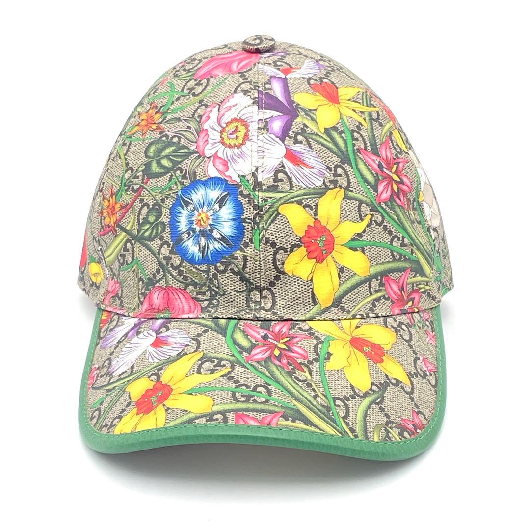 ✨️極美品✨️GUCCI グッチ フローラル レザー キャップ 帽子 GG S