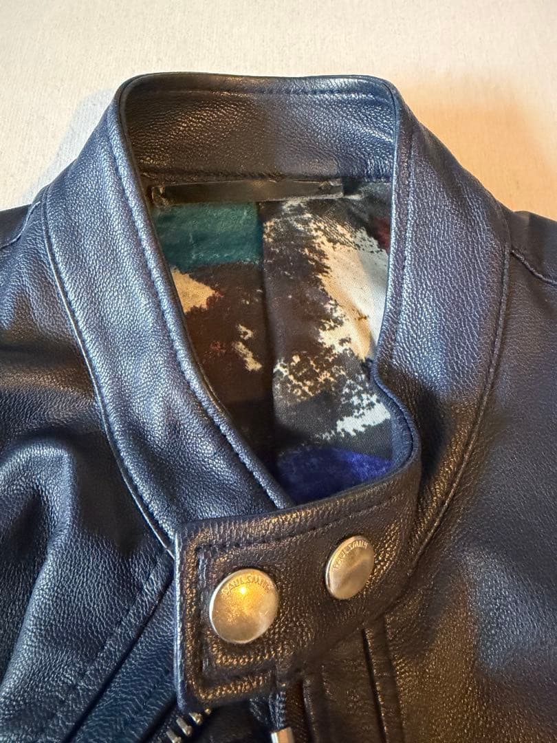 PSポールスミス　ダークブルー レザー シングルライダースジャケット